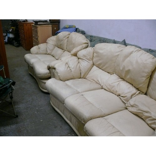 474 - LARGE TWO SEATER AND THREE SEATER FAUX LEATHER SOFAS.