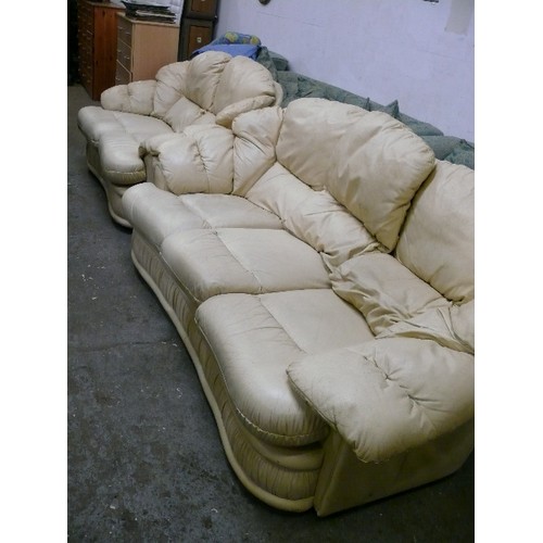 474 - LARGE TWO SEATER AND THREE SEATER FAUX LEATHER SOFAS.