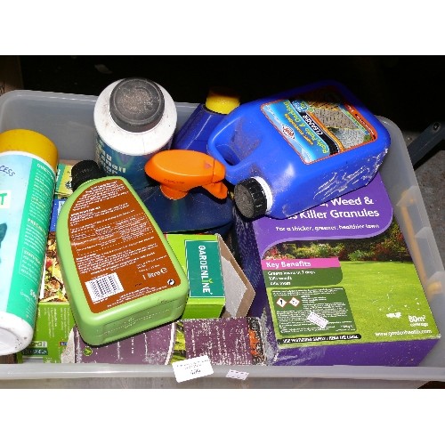 409 - LARGE BOX OF VARIOUS GARDENING ITEMS, WEEDKILLER ETC.