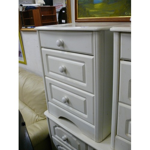 481 - A LARGE SIX OVER TWO CHEST OF DRAWERS PLUS A MATCHING PAIR OF THREE DRAWER BEDSIDE TABLES.