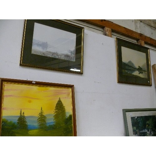 480 - PAIR OF FRAMED LANDSCAPE PRINTS PLUS A FUTHER OIL PAINTING SIGNED 'SPADE'.