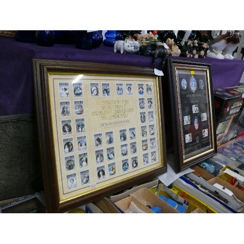 136 - A FRAMED AND GLAZED SET OF RULE BRITANNIA BATTLE OF TRAFALGAR STAMPS PLUS A FUTHER FRAMED AND GLAZED... 