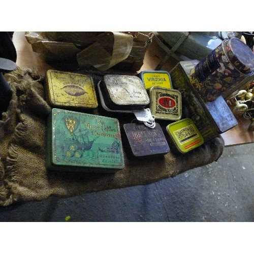 228 - HESSIAN BAG OF VINTAGE TOBACCO AND TEA TINS.