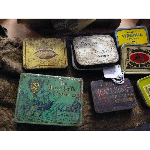 228 - HESSIAN BAG OF VINTAGE TOBACCO AND TEA TINS.