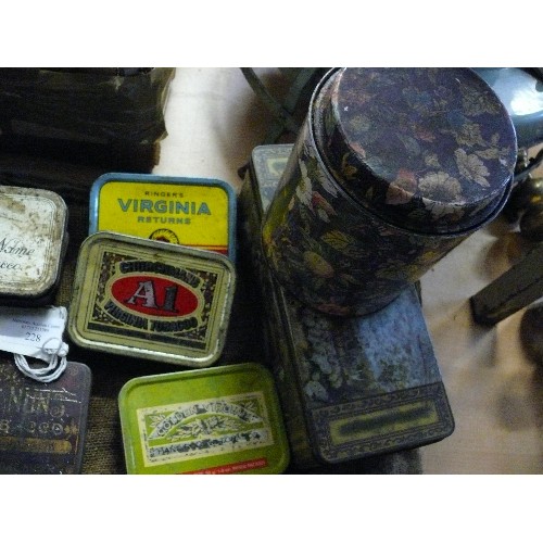 228 - HESSIAN BAG OF VINTAGE TOBACCO AND TEA TINS.