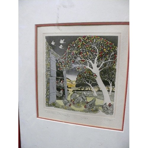 76 - FRAMED AND GLAZED LIMITED EDITION PRINT 'CHICKEN ORCHARDS' SIGNED.