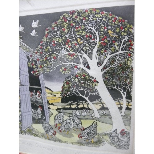 76 - FRAMED AND GLAZED LIMITED EDITION PRINT 'CHICKEN ORCHARDS' SIGNED.