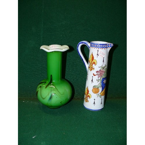 83 - GREEN GLASS VASE AND ORIENTAL JUG