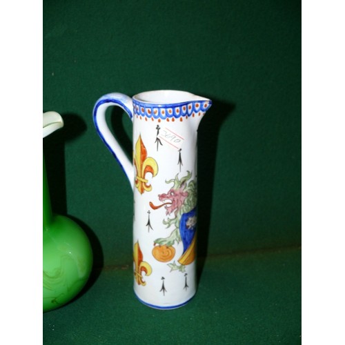 83 - GREEN GLASS VASE AND ORIENTAL JUG