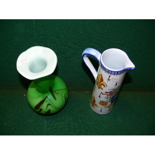 83 - GREEN GLASS VASE AND ORIENTAL JUG