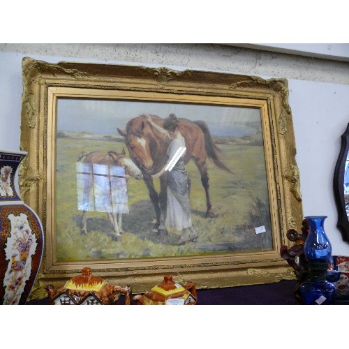 104 - LARGE HORSE PRINT IN GILT FRAME