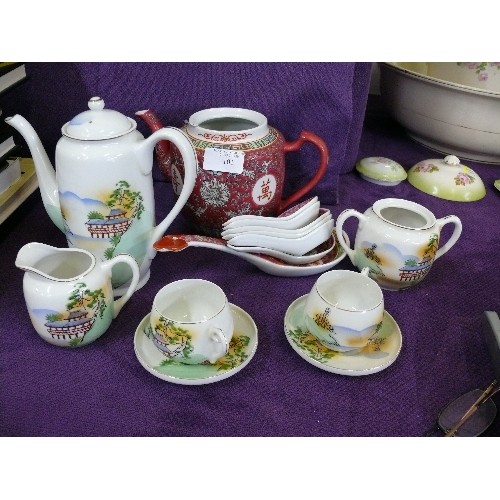 101 - SMALL JAPANESE TEASET, CHINESE TEAPOT (NO LID) AND SOUP SPOONS