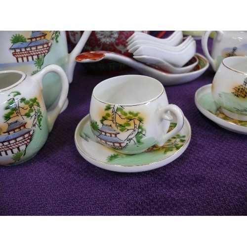 101 - SMALL JAPANESE TEASET, CHINESE TEAPOT (NO LID) AND SOUP SPOONS