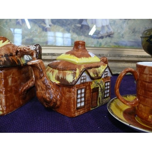 120 - A COLLECTION OF COTTAGEWARE CHINA INCLUDING TEAPOTS, BUTTER DISH AND CUPS. MOSTLY BY PRICE, KENSINGT... 