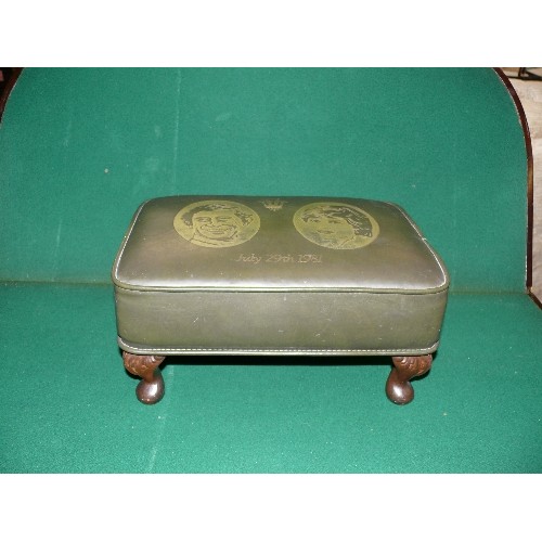 124 - SMALL LEATHER STOOL WITH CHARLES AND DIANA EMBOSSED ON IT