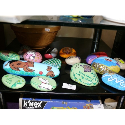 140 - NICE COLLECTION OF PAINTED STONES AND A MIXING BOWL