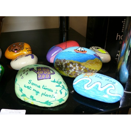 140 - NICE COLLECTION OF PAINTED STONES AND A MIXING BOWL