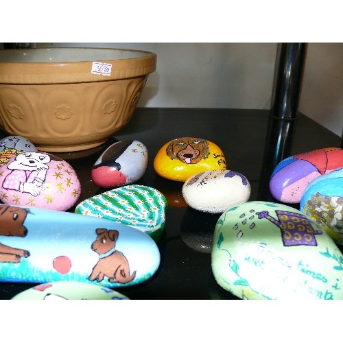 140 - NICE COLLECTION OF PAINTED STONES AND A MIXING BOWL