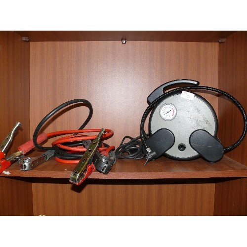 144 - RING AIR COMRESSOR PLUS A SET OF HEAVY DUTY JUMP LEADS