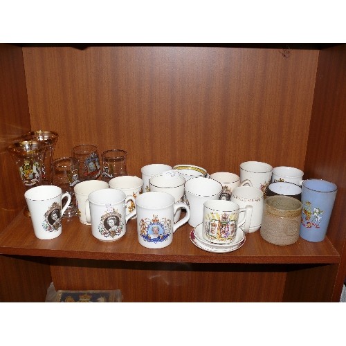 145 - TWO SHELVES OF COMMEMORATIVE ROYALTY ITEMS