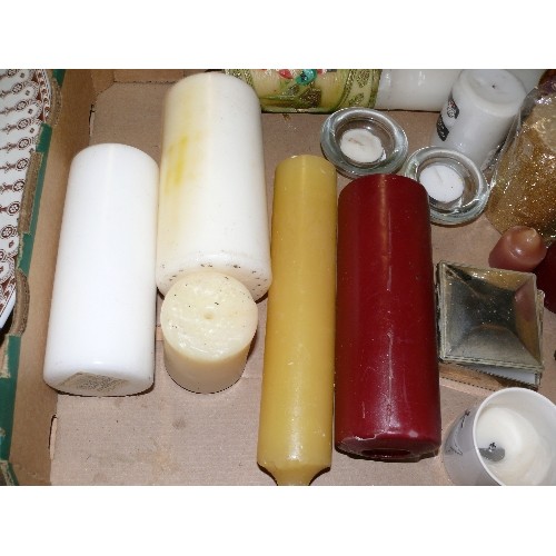 196 - LARGE BOX OF NICE, DECORATIVE CANDLES.