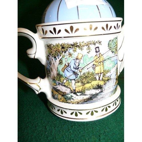 206 - SADLER TEAPOT SPORTING SCENES OF THE 18TH CENTURY 'FISHING'.