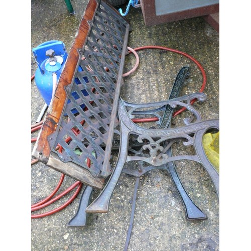 303 - CAST IRON BENCH ENDS AND LATTICE BENCH BACK