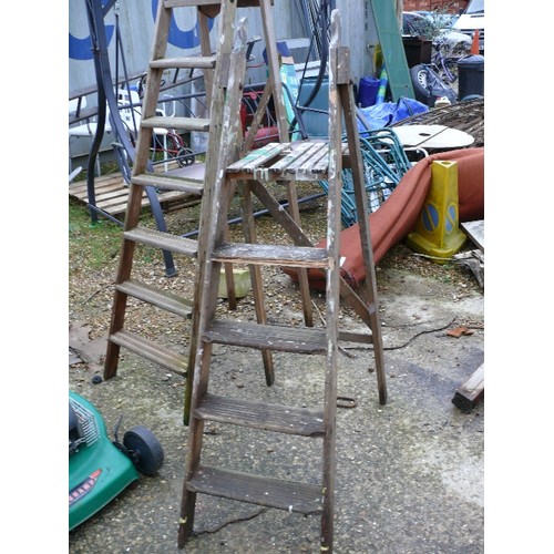 320 - WOODEN DECORATORS LADDER WITH PLATFORM