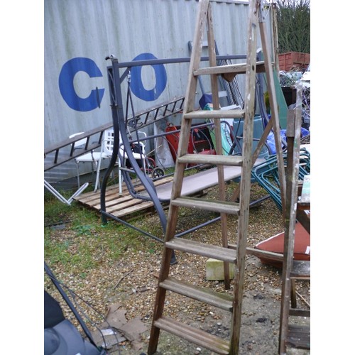 321 - LARGE WOODEN DECORATORS LADDER WITH PLATFORM