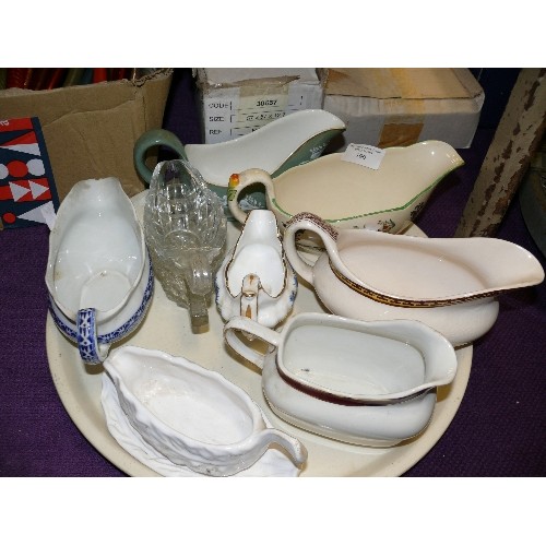 190 - QUANTITY OF VARIOUS GRAVY/SAUCE BOATS INCLUDING INDIAN TREE AND EMPIRE WARE.