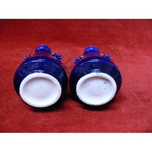 8 - PAIR EDWARDIAN CONTINENTAL PORCELAIN VASES WITH STERLING SILVER RIMS - LONDON HALLMARKS - 12CM H