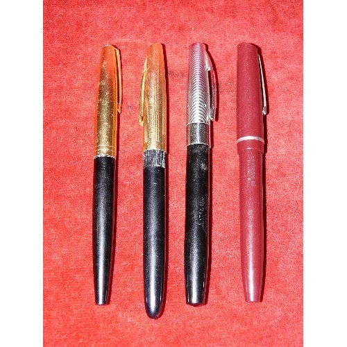 11 - FOUR VINTAGE FOUNTAIN PENS INC A PLATIGNUM ITALIC WITH CHROME CAP, BURGUNDY OSMAROID ROLATIP 