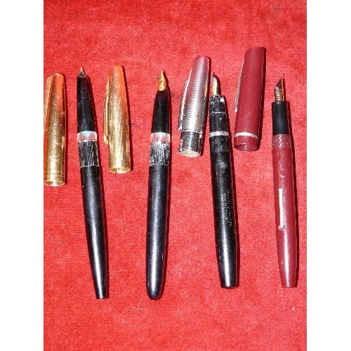 11 - FOUR VINTAGE FOUNTAIN PENS INC A PLATIGNUM ITALIC WITH CHROME CAP, BURGUNDY OSMAROID ROLATIP 