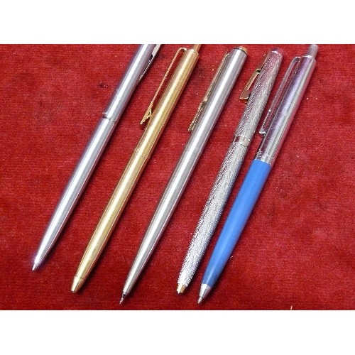 15 - VINTAGE SHEAFFER BALLPOINT PEN - SILVER PLATE & GILT,  THREE PAPERMATE BALLPOINT PENS AND A PARKER B... 