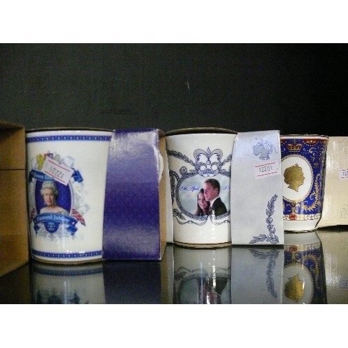 191 - COLLECTION OF VARIOUS COMMEMORATIVE ROYAL MUGS MOSTLY BOXED AND BY RINGTONS PLUS TWO NEW MUG AND COA... 