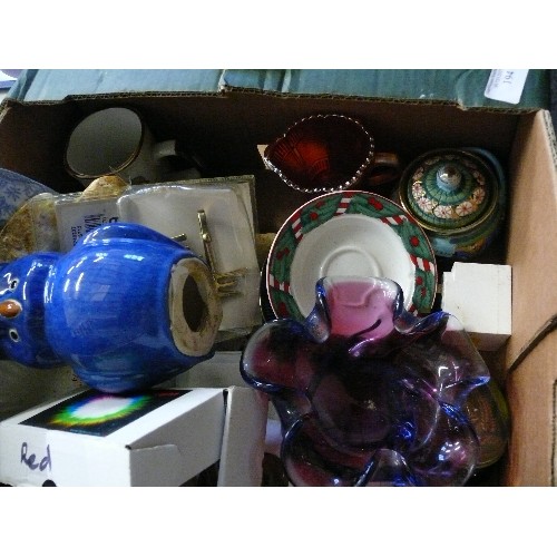 194 - LARGE BOX OF MIXED COLLECTABLE AND DECORATVE ITEMS INCLUDING ROYAL WORCESTER, SHELLEY, CRESTED WARE,... 