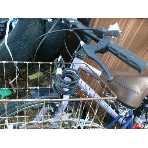 308 - LADIES BIKE IN LILAC WITH LOCK PLUS A CHILDS BIKE AND A GENTS BIKE SPARES OR REPAIRS.