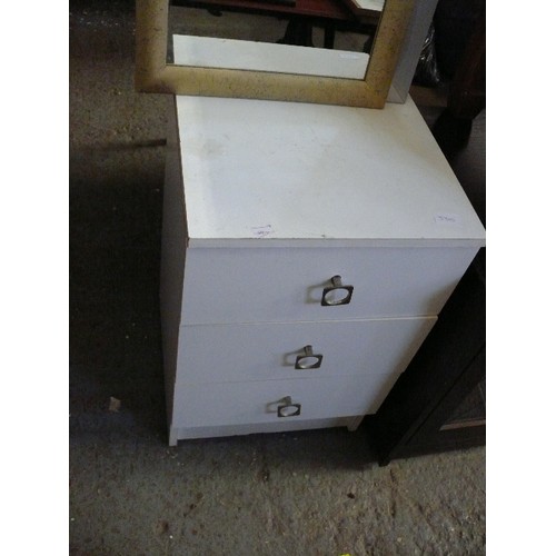 330 - A SET OF DRAWERS AND A CUPBOARD.