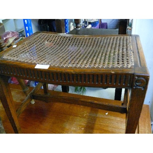 357 - VINTAGE WOODEN STOOL WITH CANEWORK SEAT.