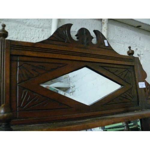 369 - ORNATE EDWARDIAN OAK FRAMED MIRROR WITH SHELVES