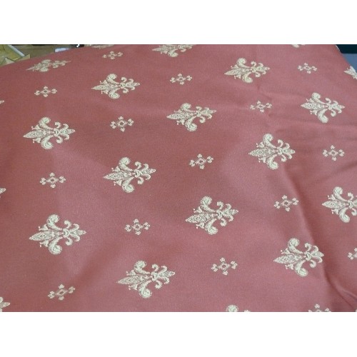 404 - FOUR GOOD QUALITY CURTAINS, FLEUR DE LYS DESIGN.