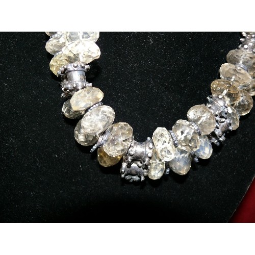 36A - HEAVY BEAUTIFUL INDIAN CITRINE  DOUBLE STRAND NECKLACE WITH SILVER AND CITRINE CLASPS.