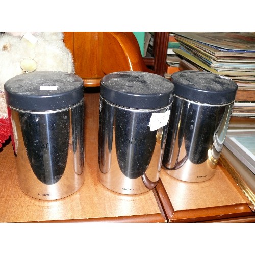 214 - SET OF THREE BRABANTIA CONTAINERS TEA, COFFEE AND SUGAR.