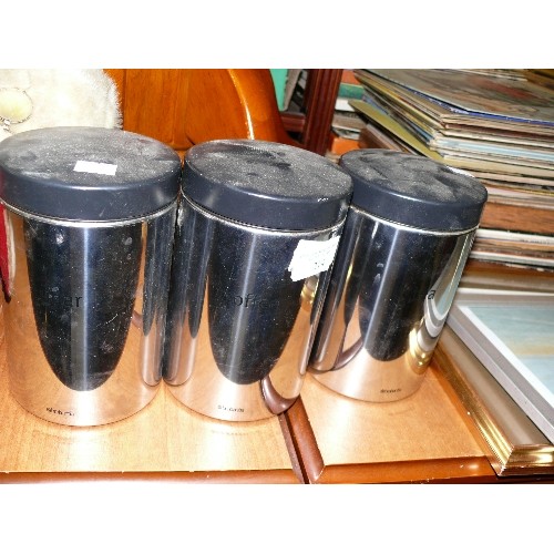 214 - SET OF THREE BRABANTIA CONTAINERS TEA, COFFEE AND SUGAR.