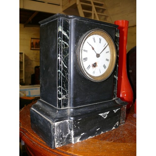 218 - FRENCH BLACK  SLATE MANTLE CLOCK