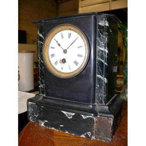 218 - FRENCH BLACK  SLATE MANTLE CLOCK