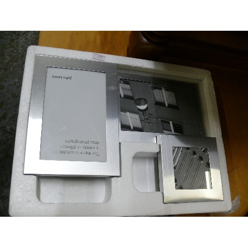 240 - METAL TRI-PHOTOFRAME DESIGNED FOR A VARIETY OF DIFFERENT SIZES, NEW BOXED, JOHN LEWIS.