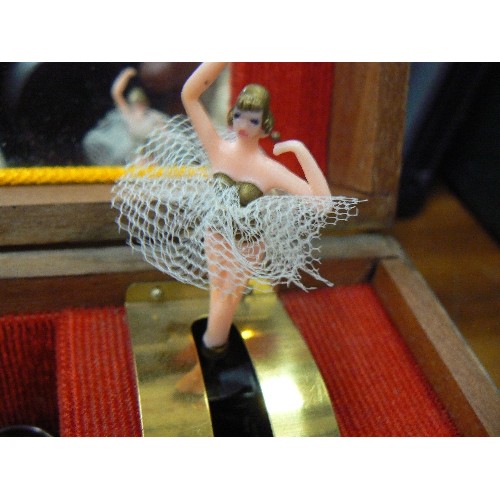 287 - MUSICAL JEWELLERY BOX WITH DANCING BALLERINA AND THREE PIECES OF COSTUME JEWELLERY.