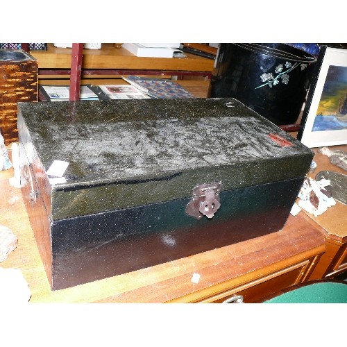 266 - VINTAGE CHINESE BLACK LACQUERED DOCUMENT BOX - 51CM X 28CM X 20CM.