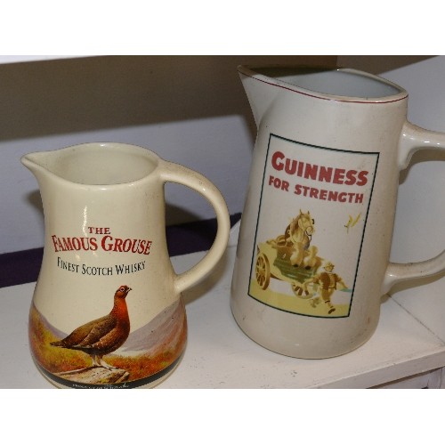 90F - A FAMOUS GROUSE WHISKY WATER JUG BY CASTLE CERAMICS AND A GUINNESS WATER JUG.